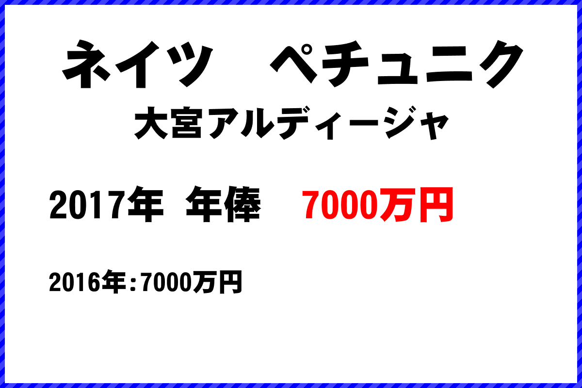 ネイツ　ペチュニク選手の年俸