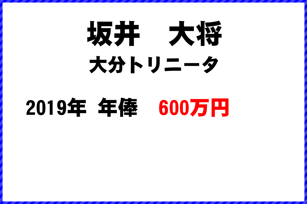 坂井大将選手の年俸