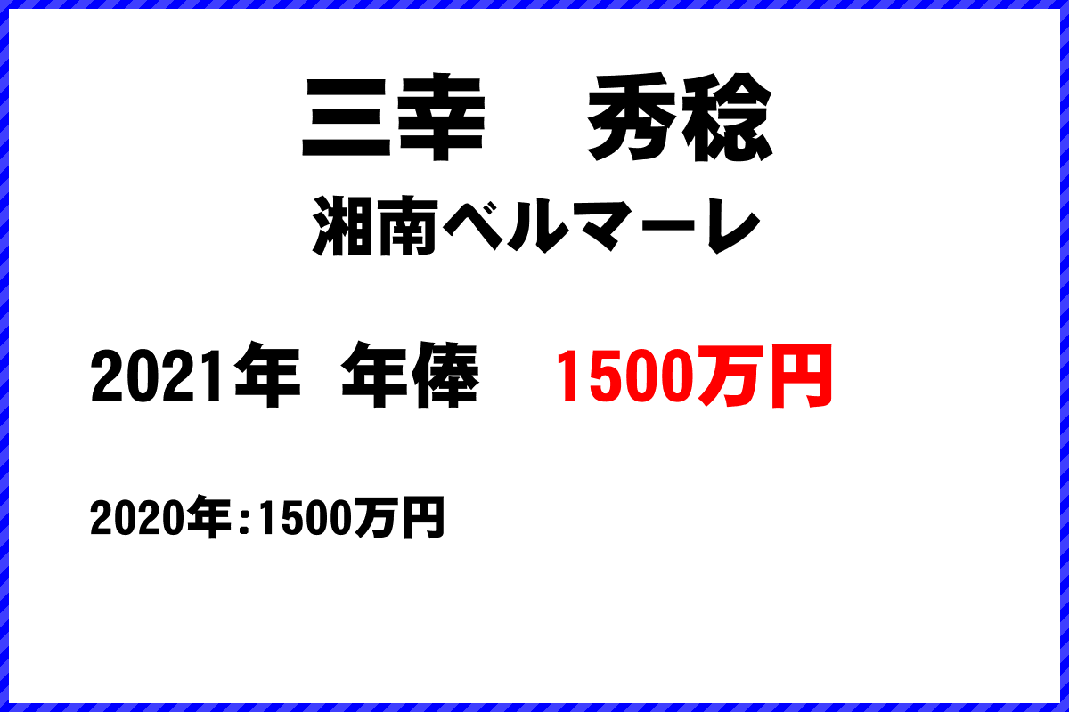 三幸　秀稔選手の年俸