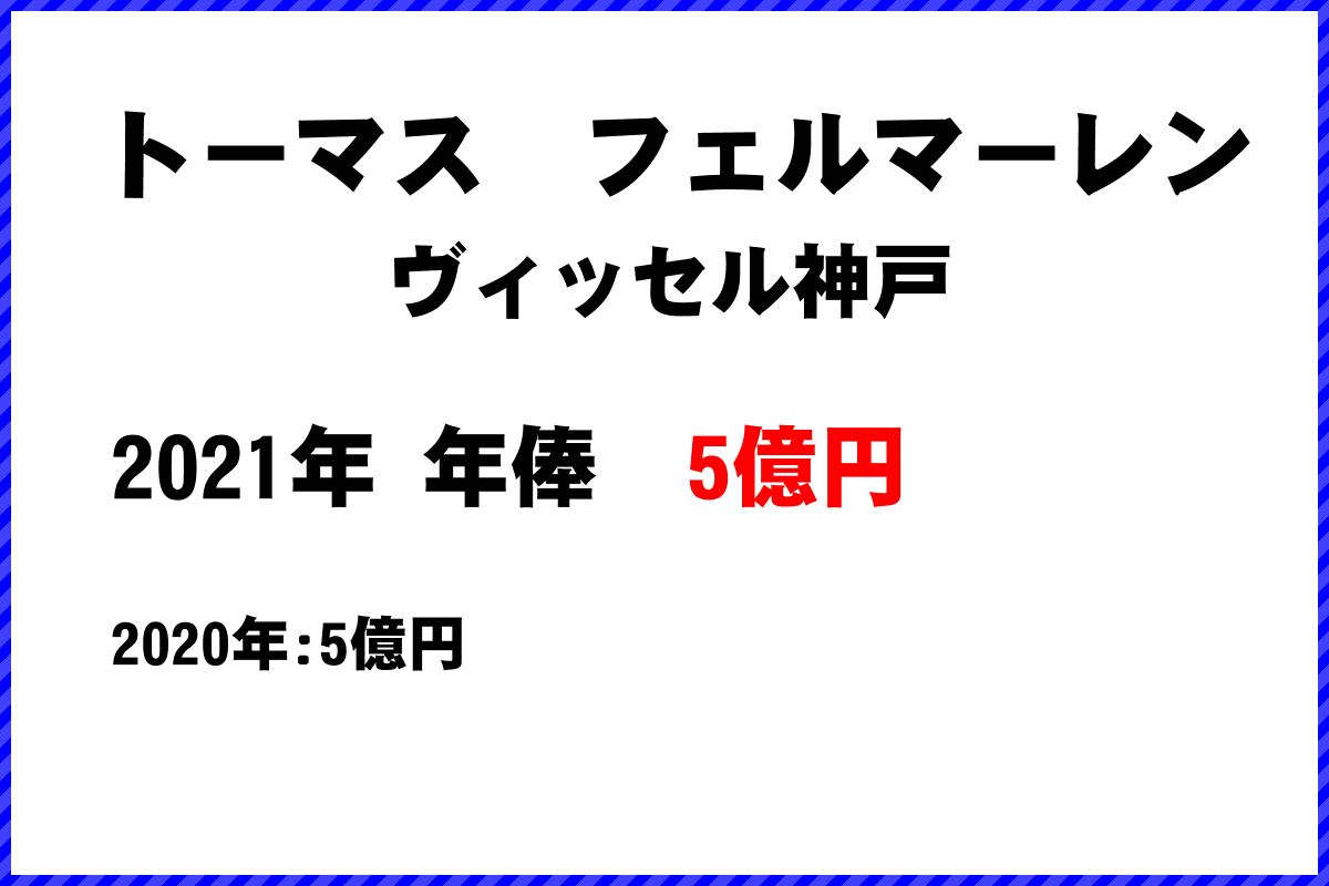 トーマス　フェルマーレン選手の年俸