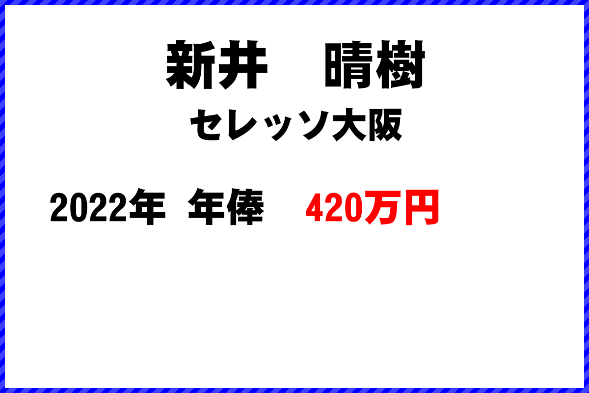 新井　晴樹選手の年俸