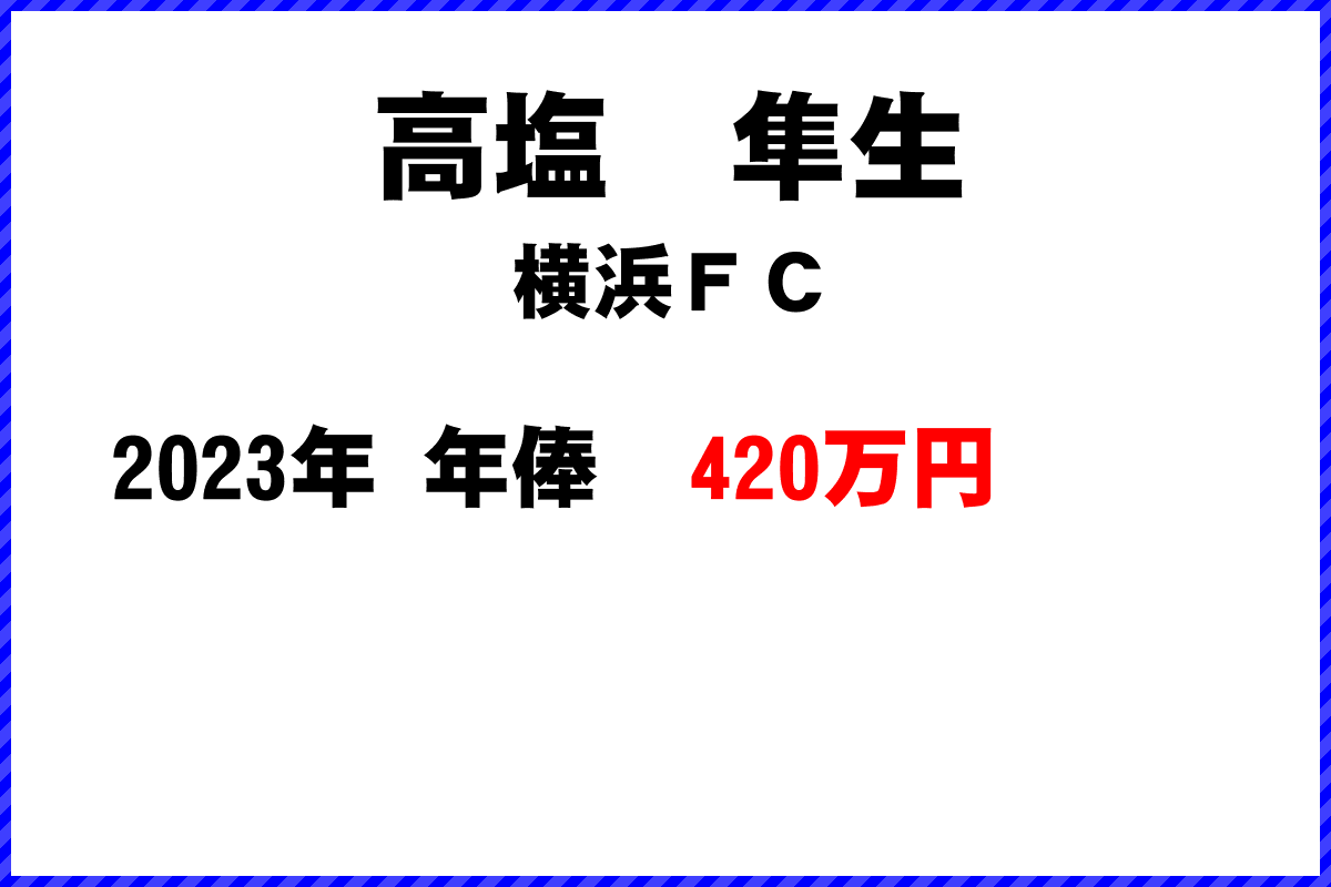 高塩　隼生選手の年俸