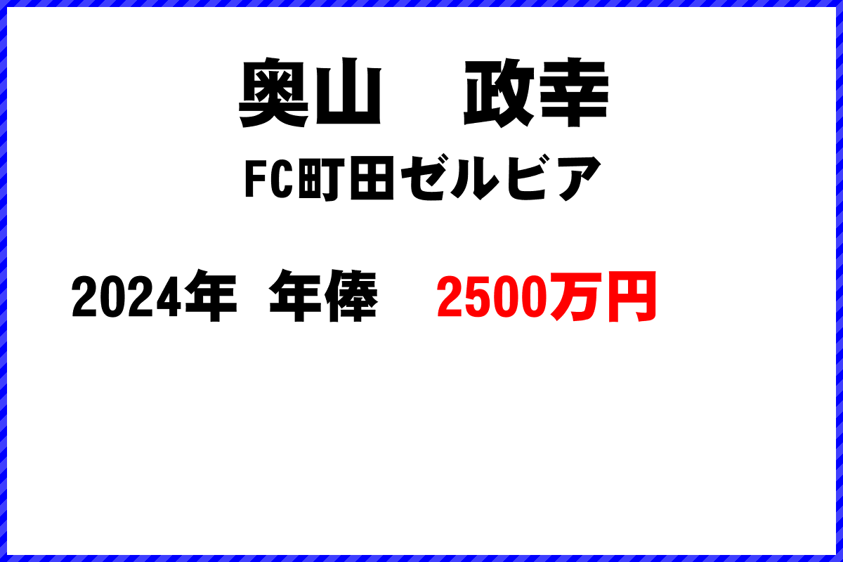 奥山　政幸選手の年俸