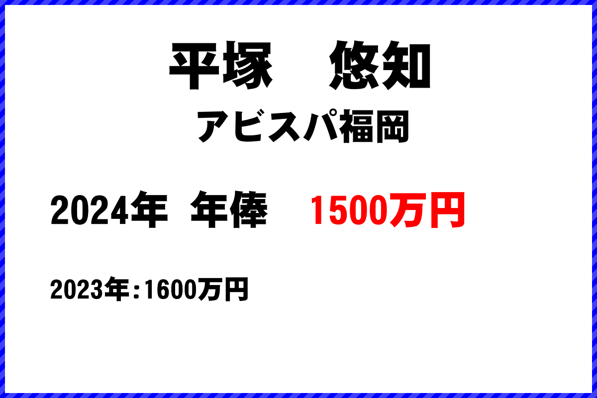 平塚　悠知選手の年俸