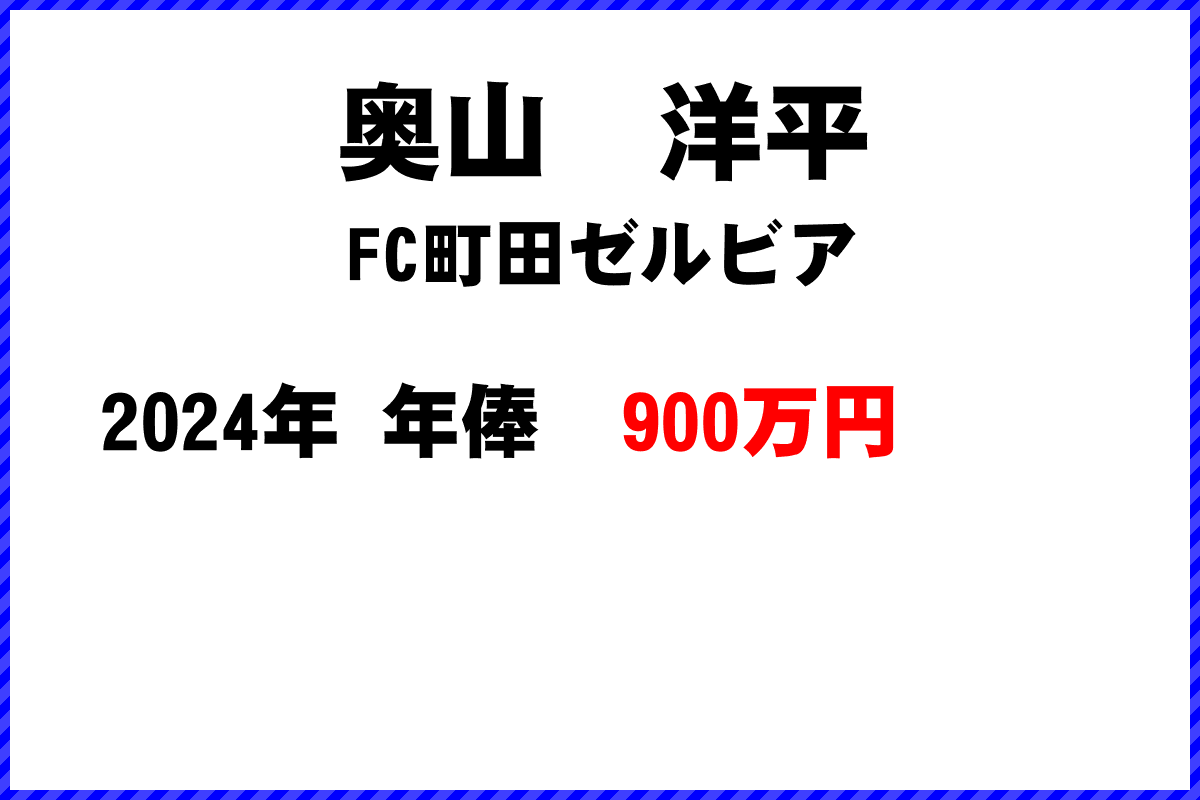 奥山　洋平選手の年俸