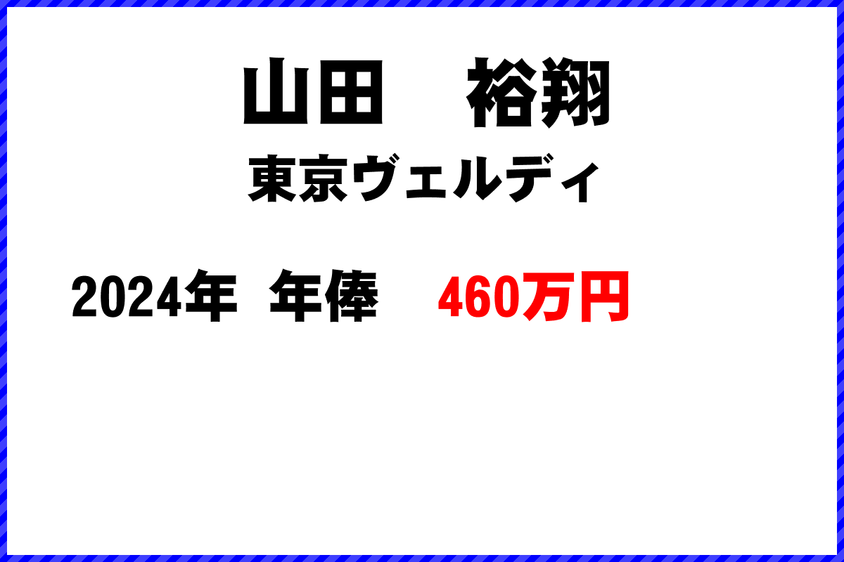 山田　裕翔選手の年俸