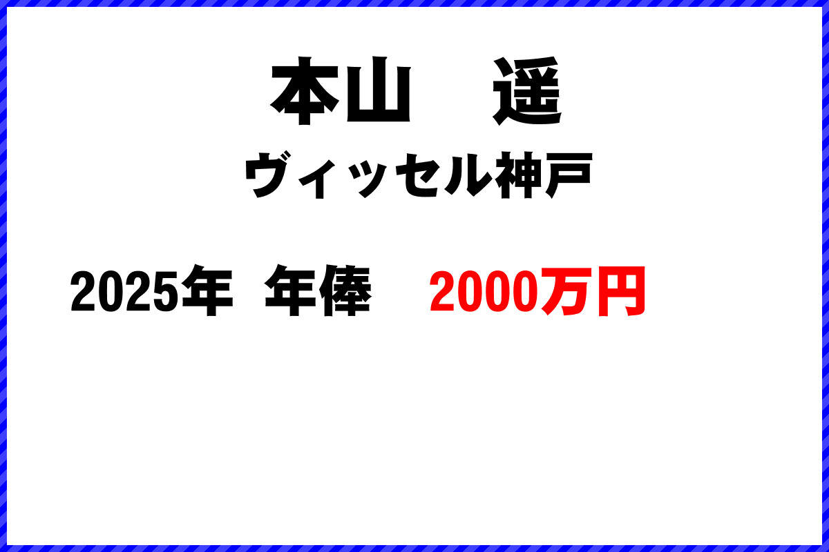 本山遥選手の年俸