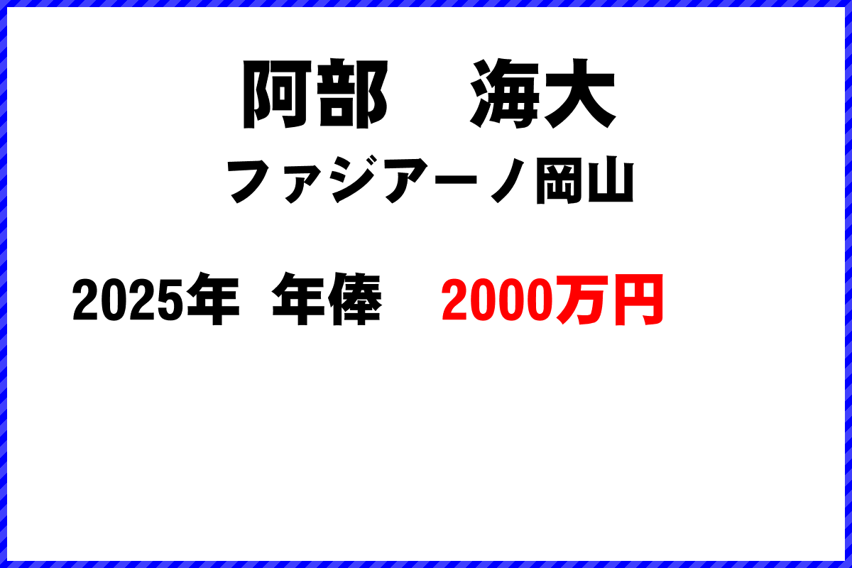 阿部海大選手の年俸