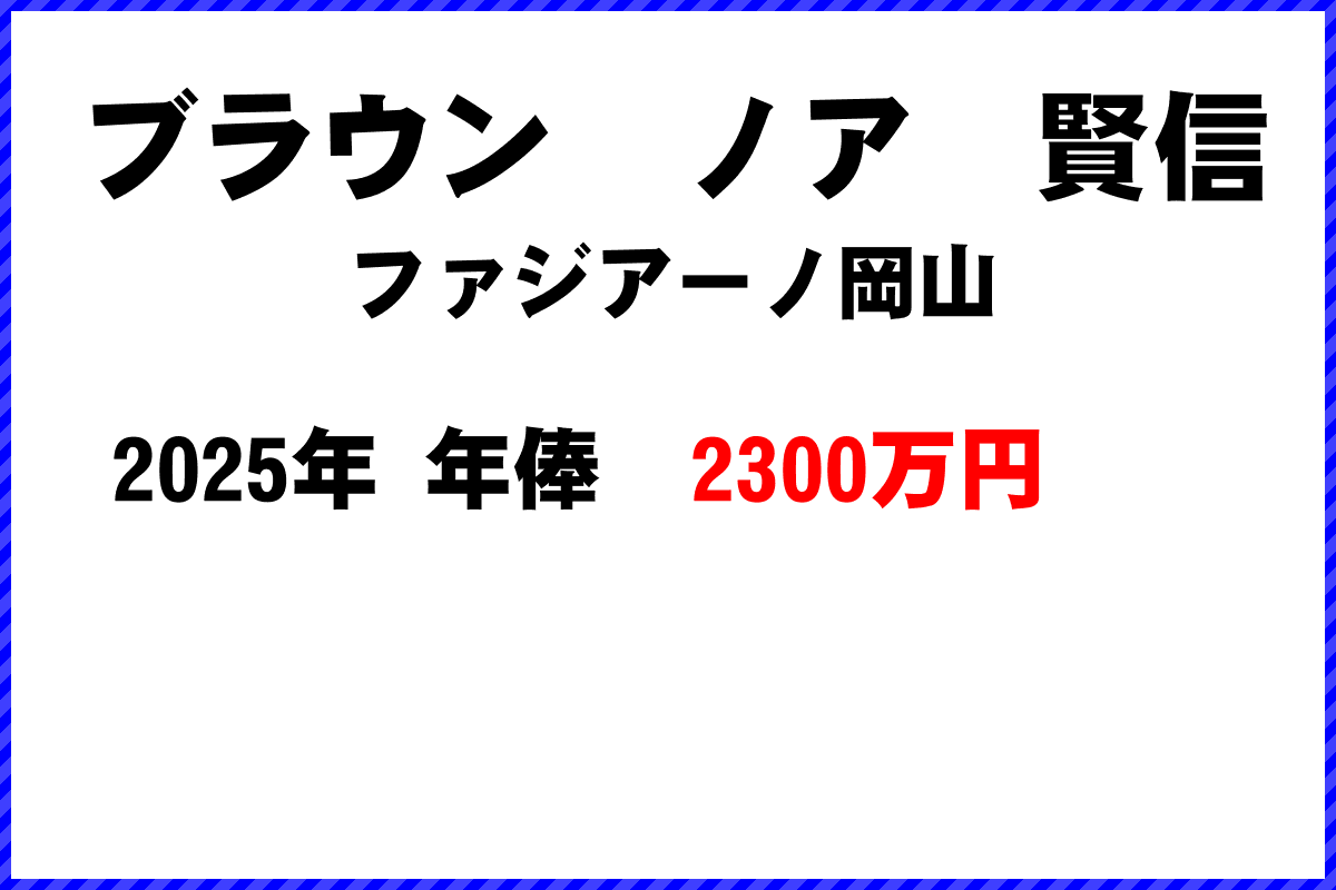 ブラウンノア賢信選手の年俸