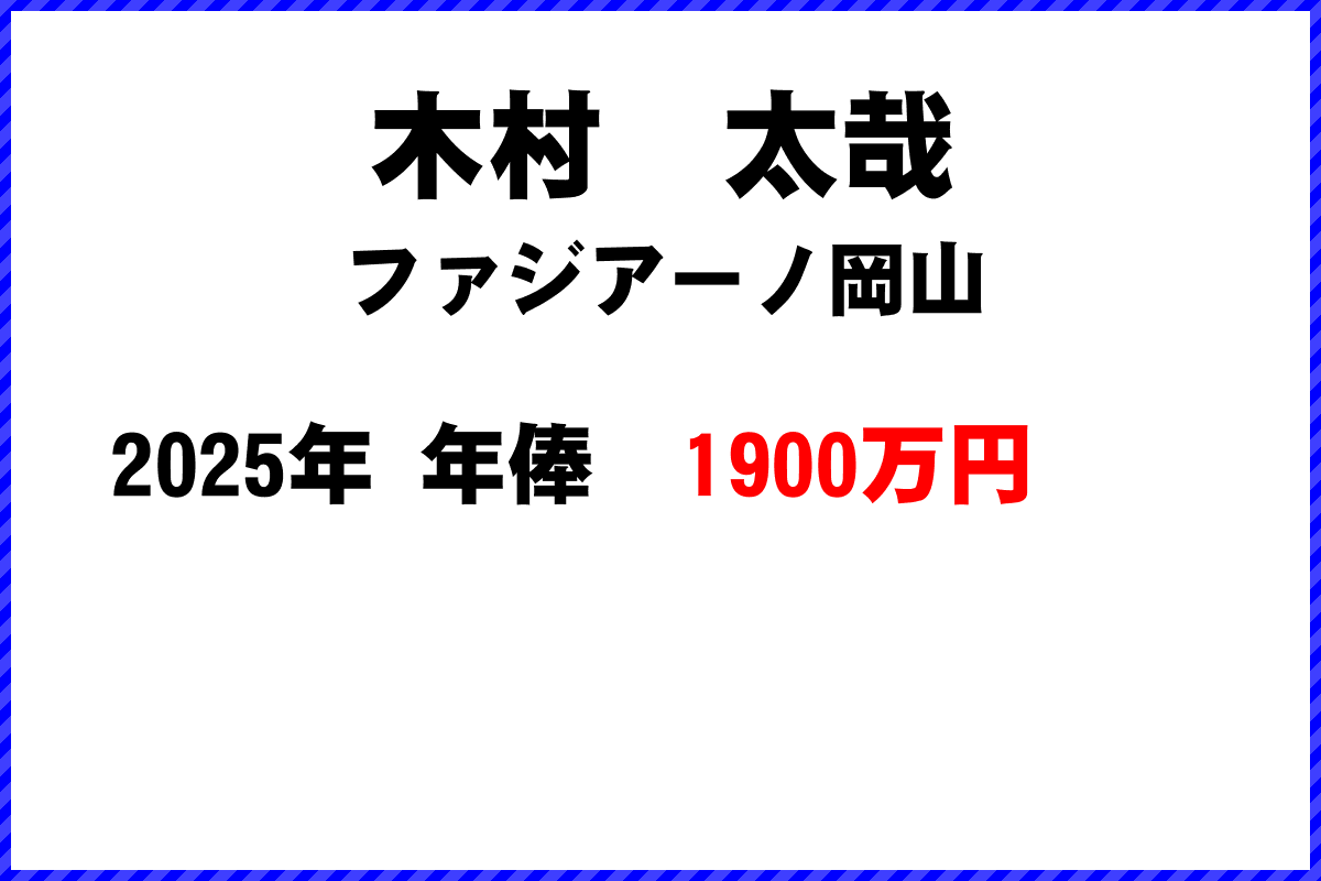 木村太哉選手の年俸