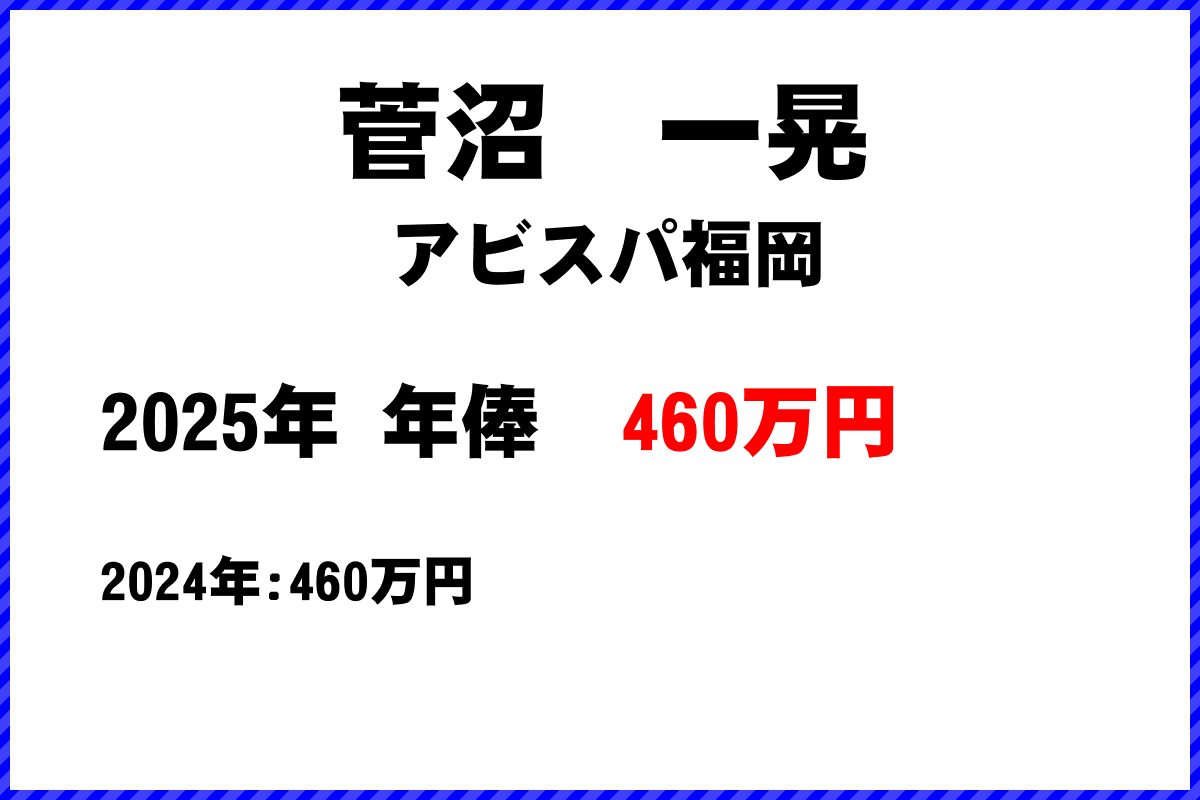 菅沼一晃選手の年俸