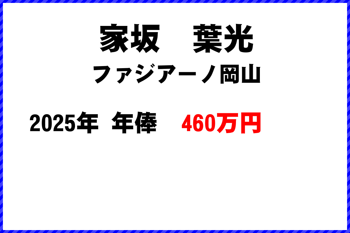 家坂葉光選手の年俸
