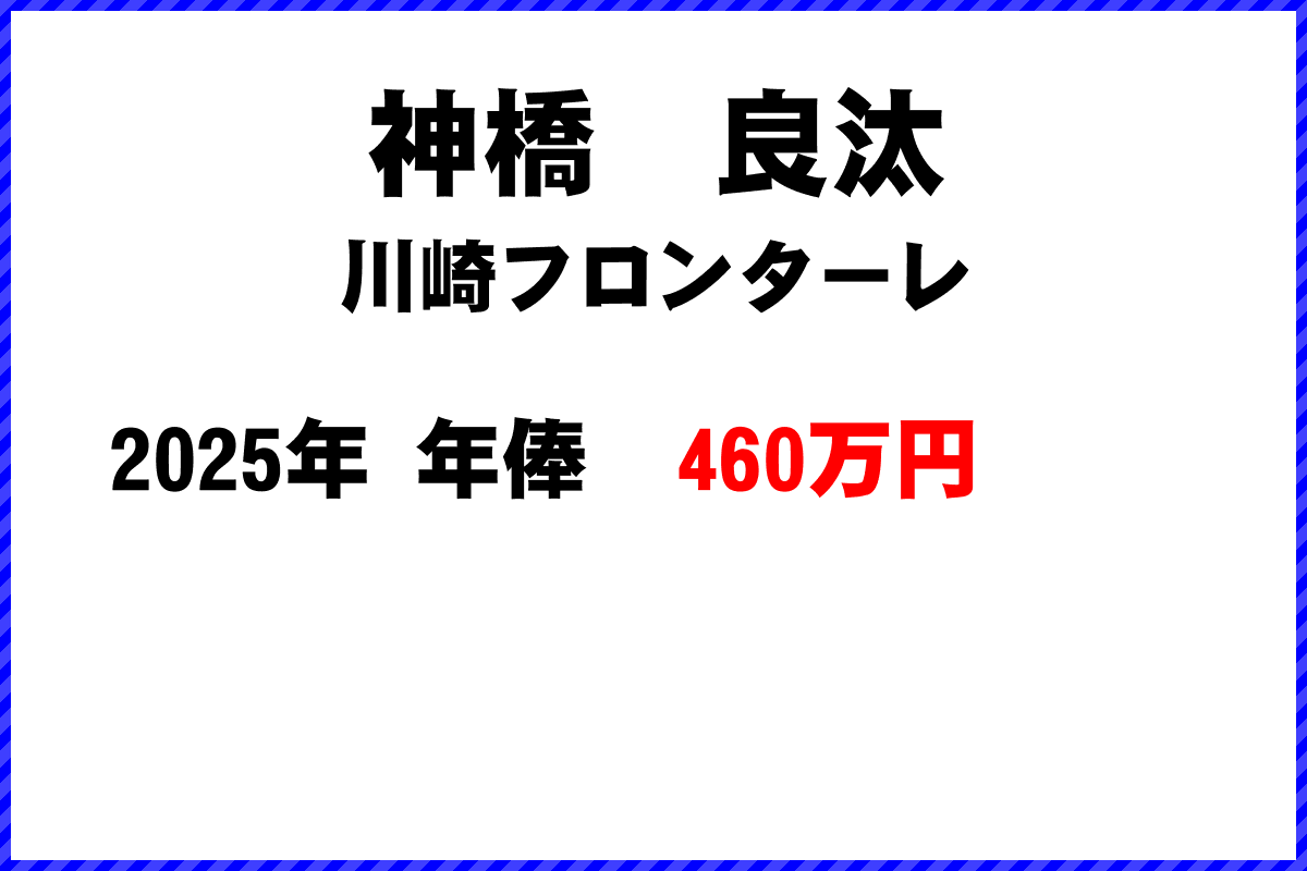 神橋良汰選手の年俸