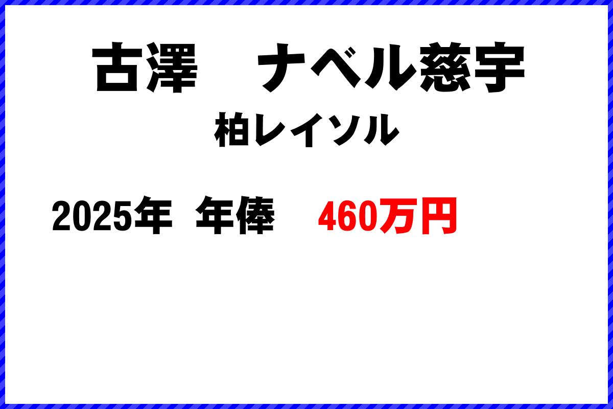 古澤ナベル慈宇選手の年俸