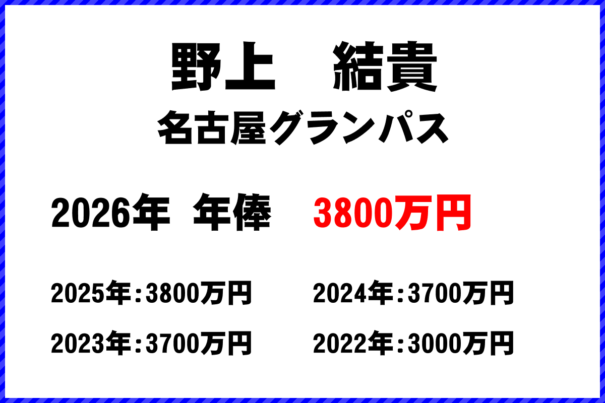 野上結貴選手の年俸