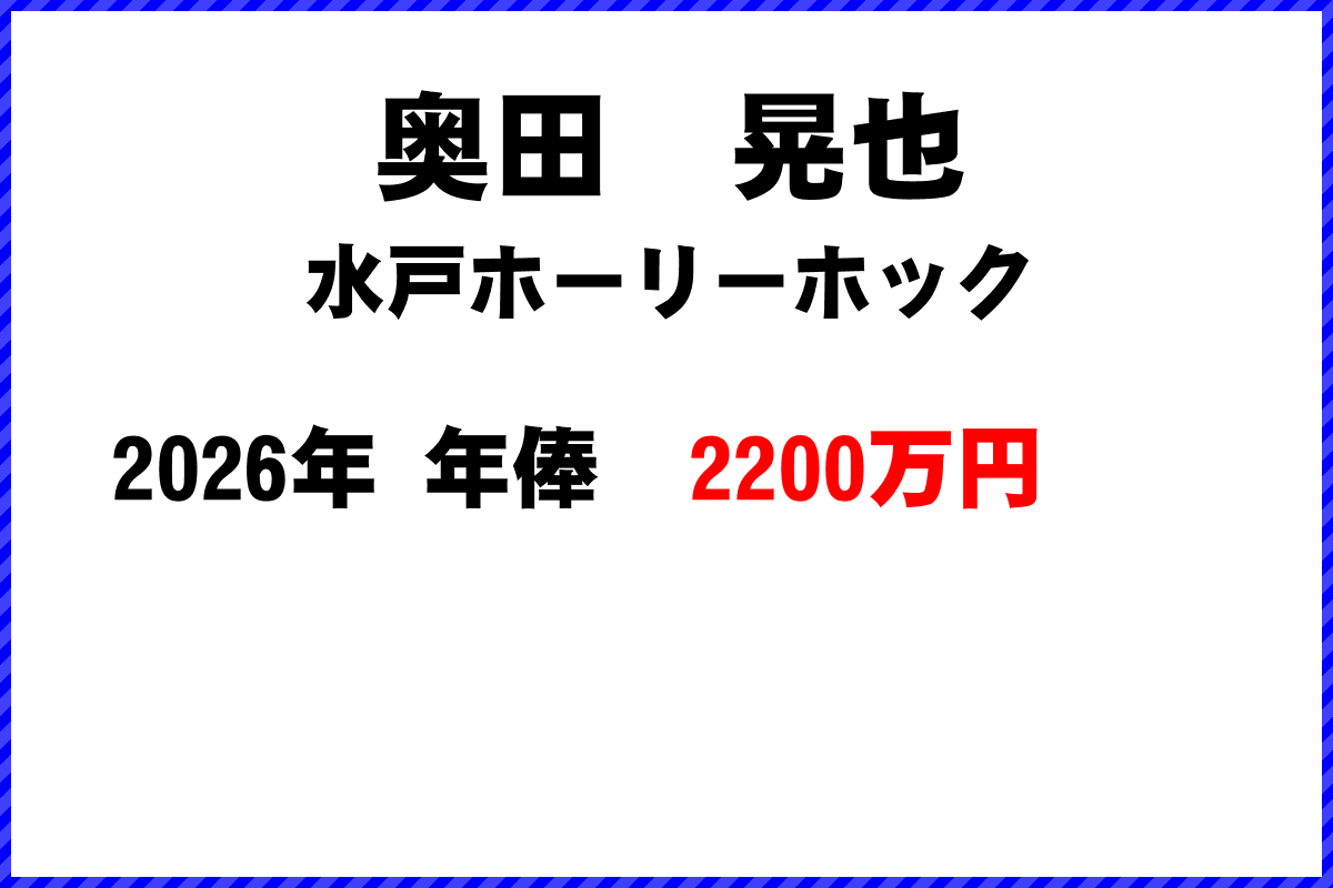 奥田晃也選手の年俸