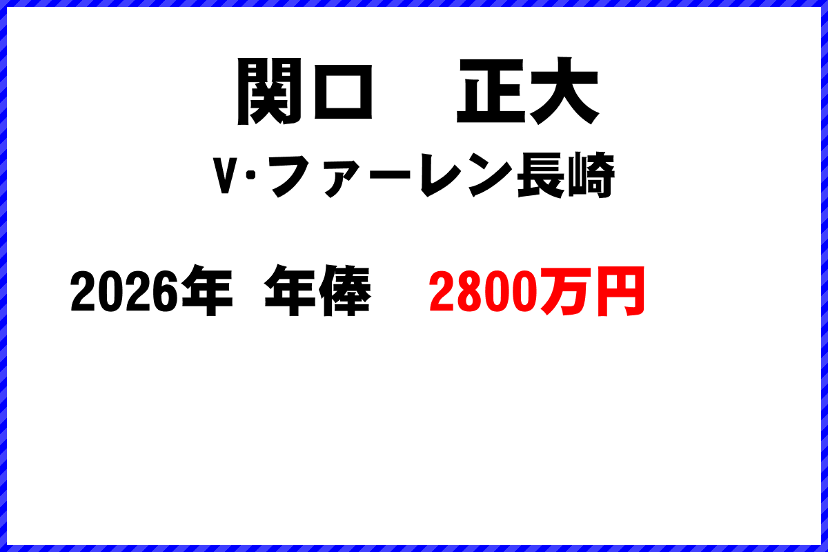 関口正大選手の年俸