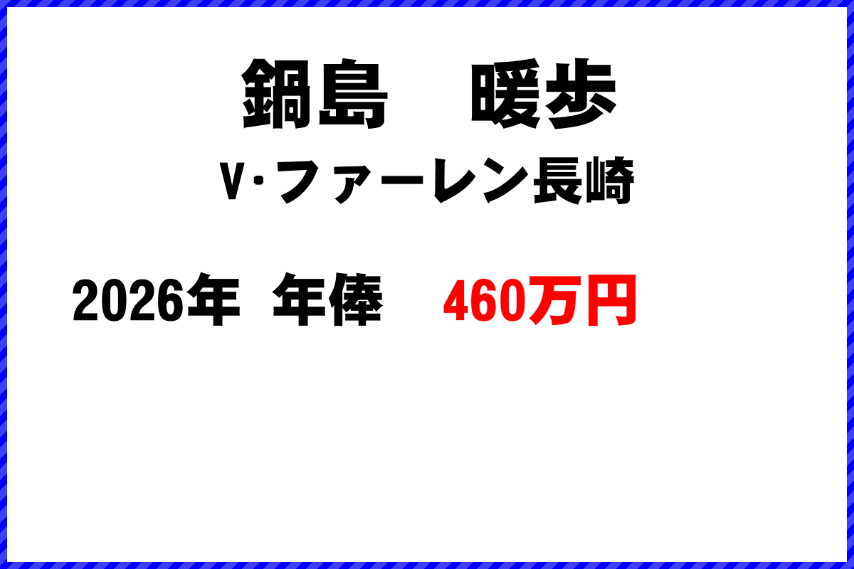 鍋島暖歩選手の年俸