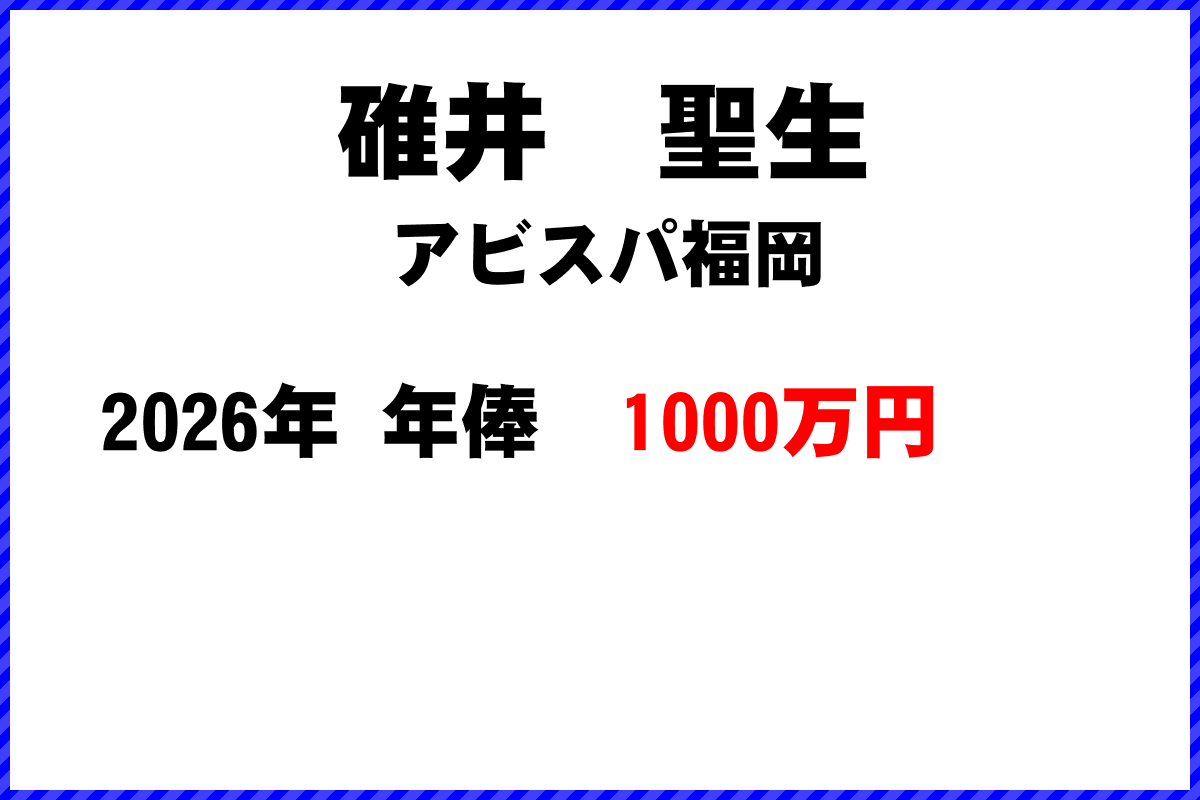 碓井聖生選手の年俸