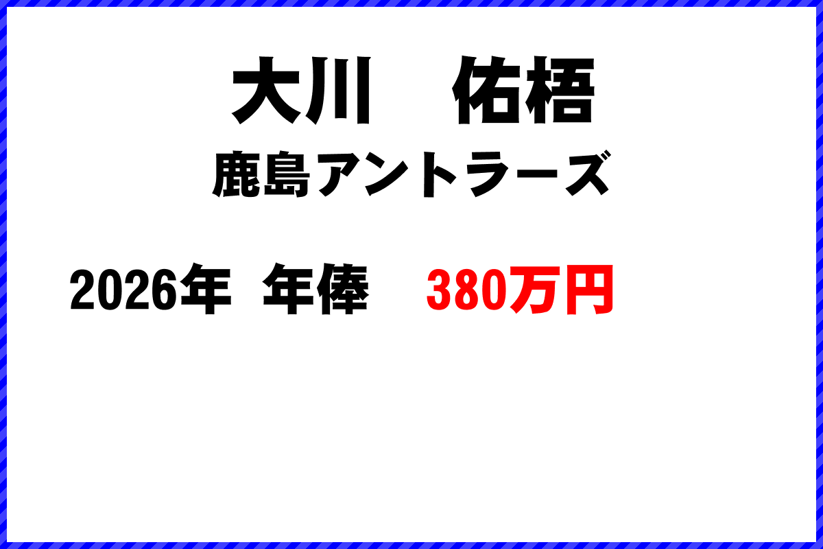 大川佑梧選手の年俸