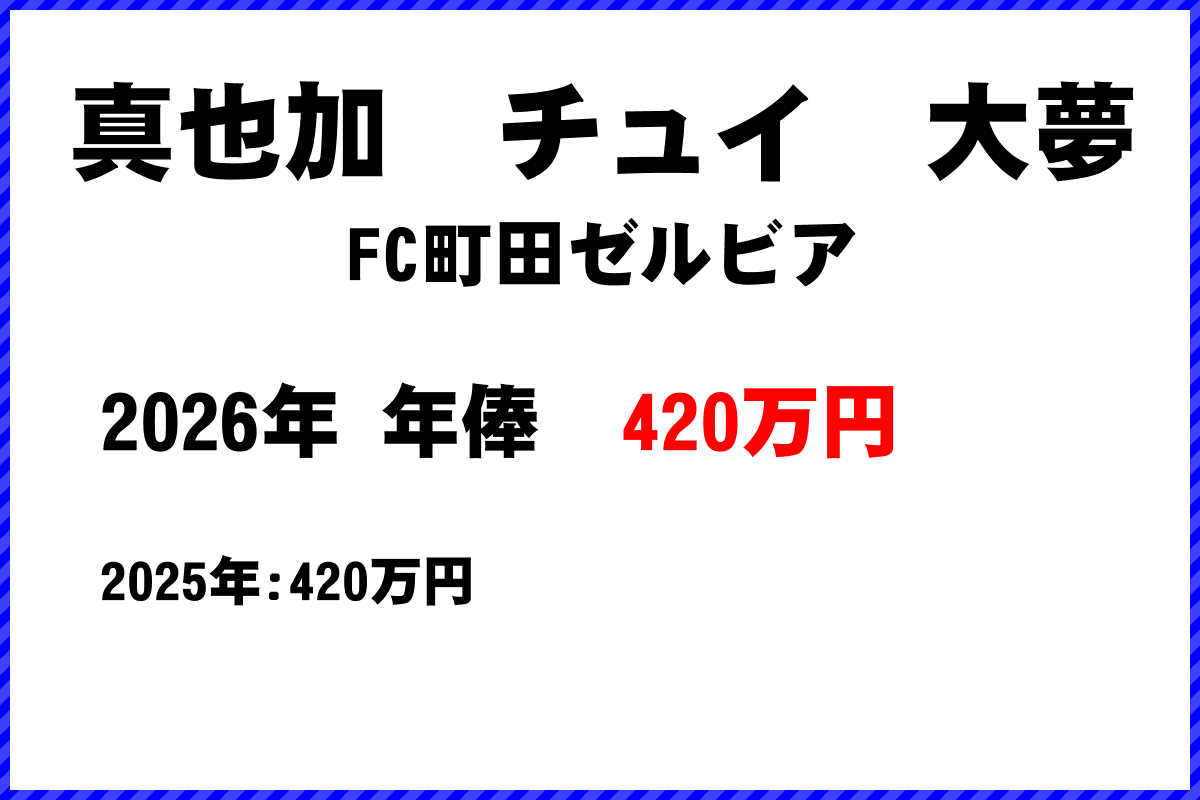 真也加チュイ大夢選手の年俸