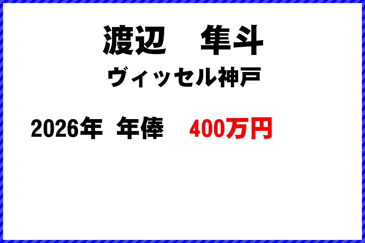 渡辺隼斗選手の年俸