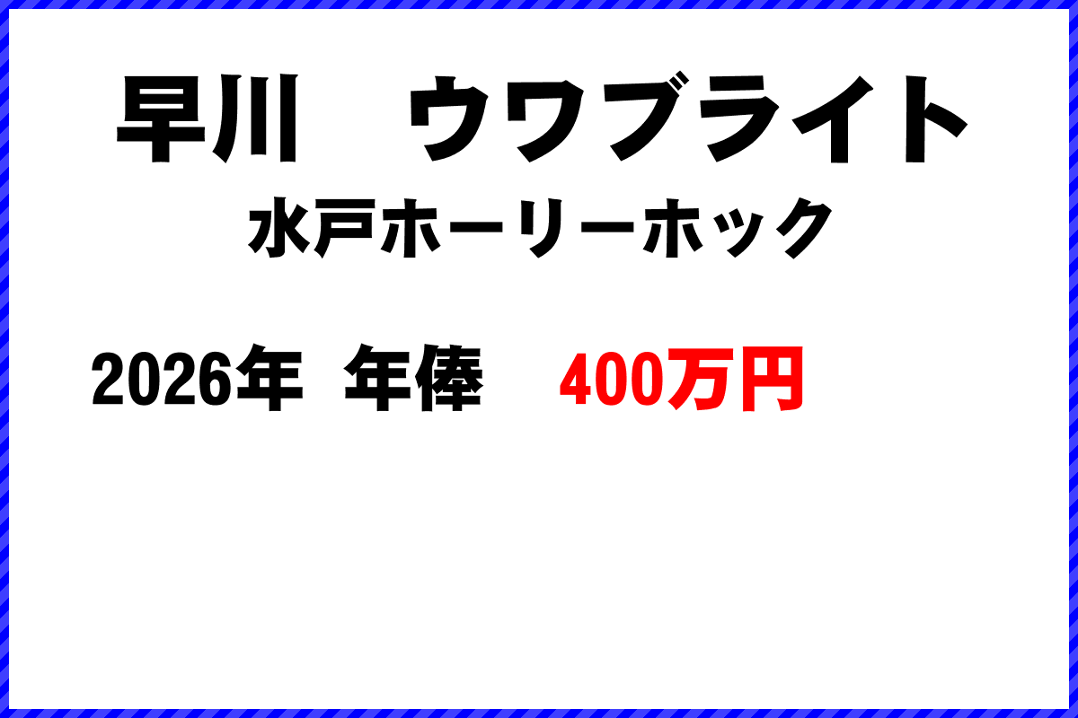 早川ウワブライト選手の年俸