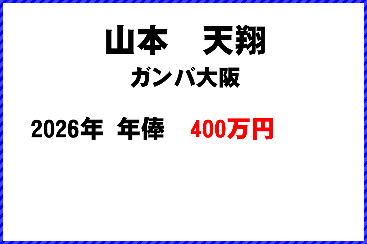 山本天翔選手の年俸