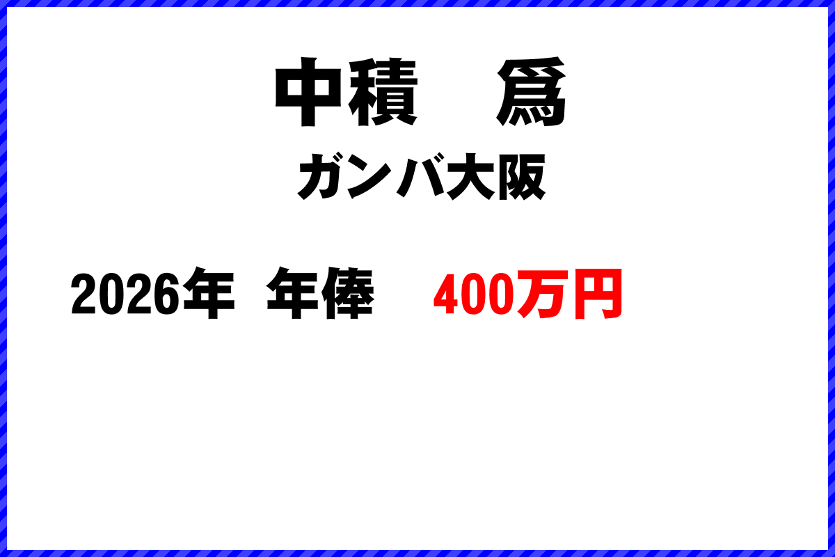 中積爲選手の年俸