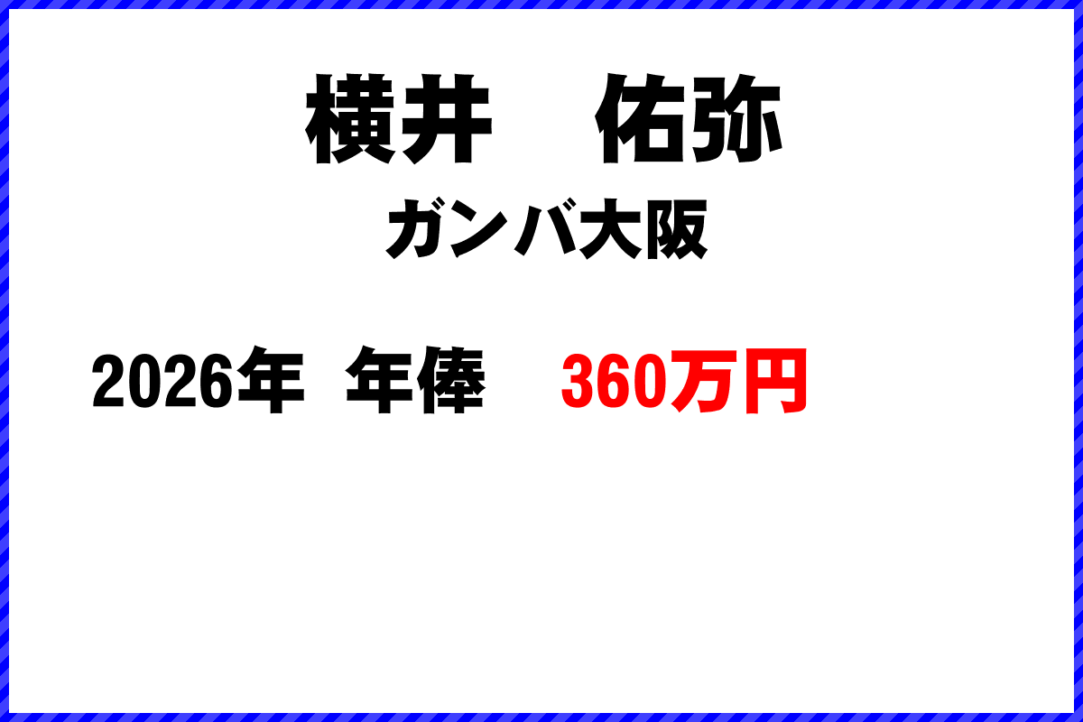 横井佑弥選手の年俸