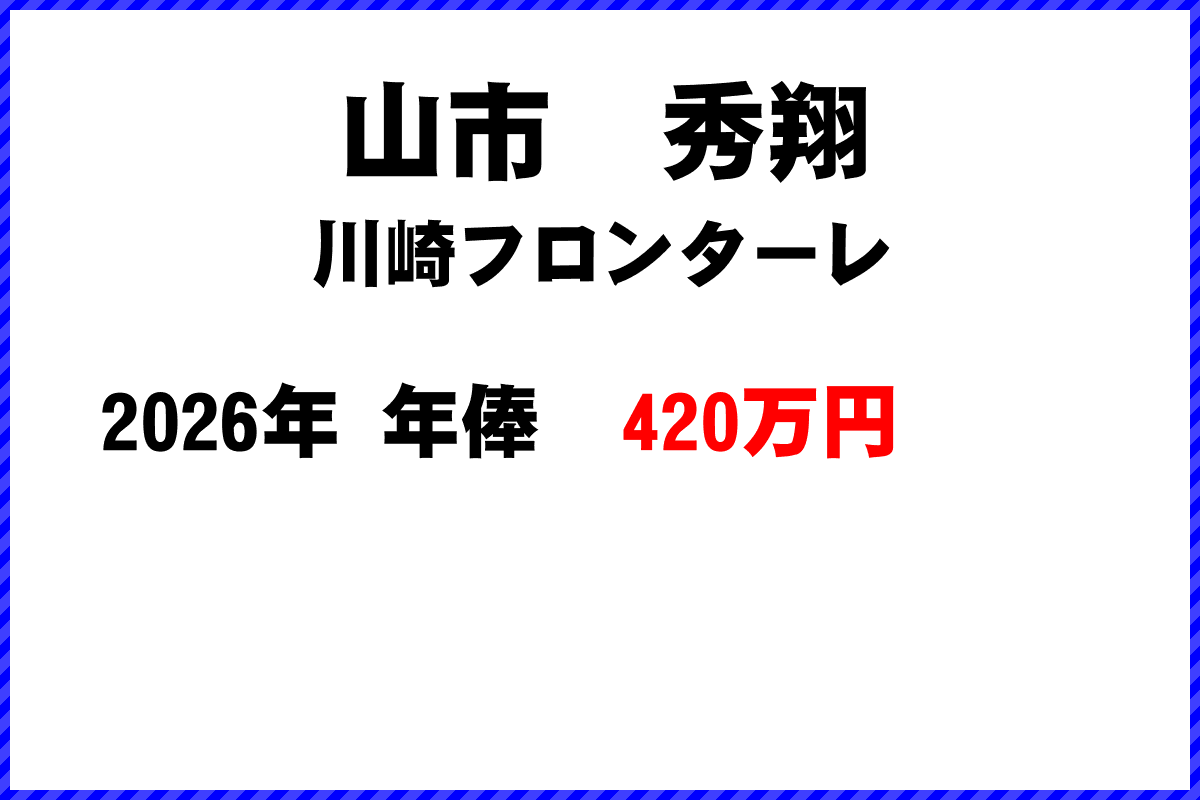 山市秀翔選手の年俸