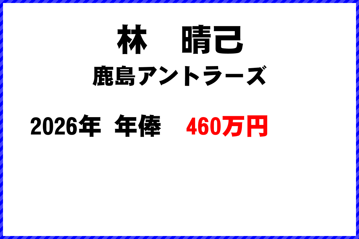 林晴己選手の年俸