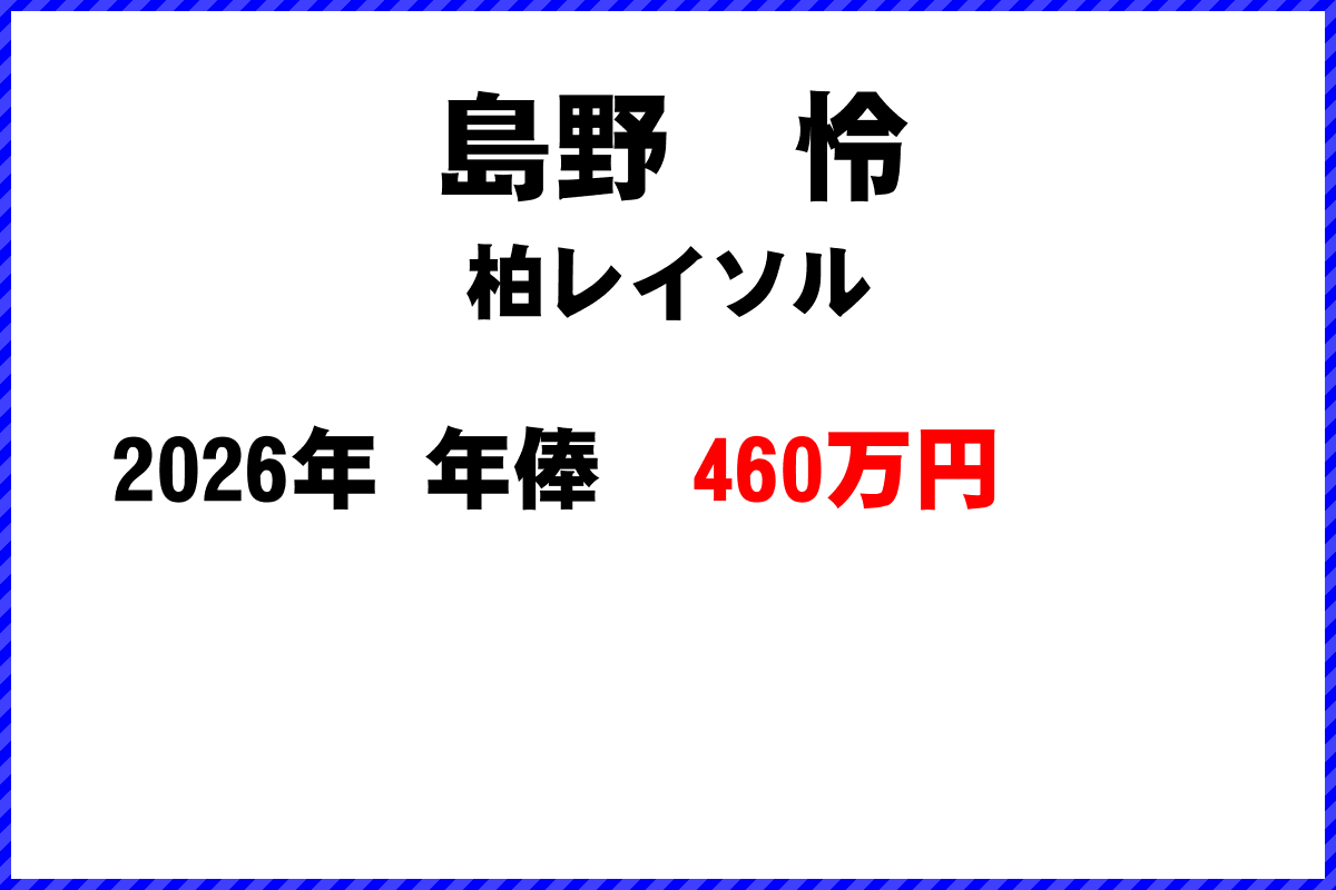 島野怜選手の年俸