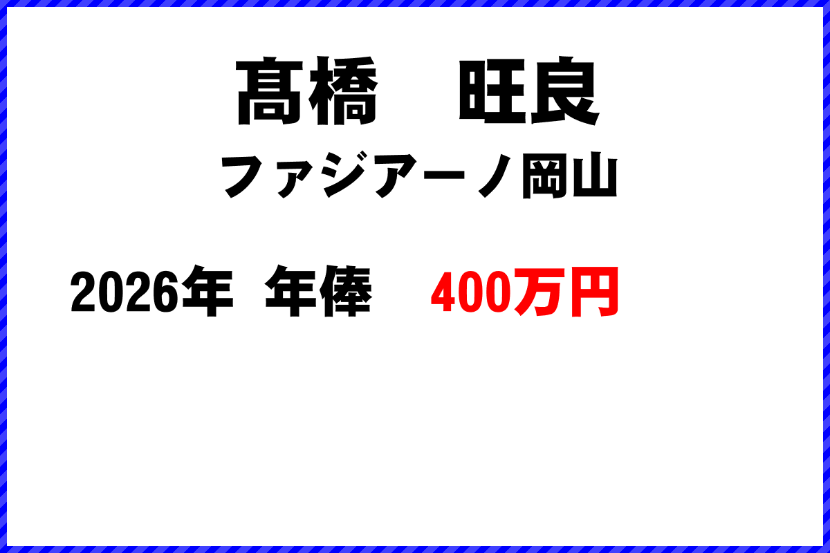 髙橋旺良選手の年俸