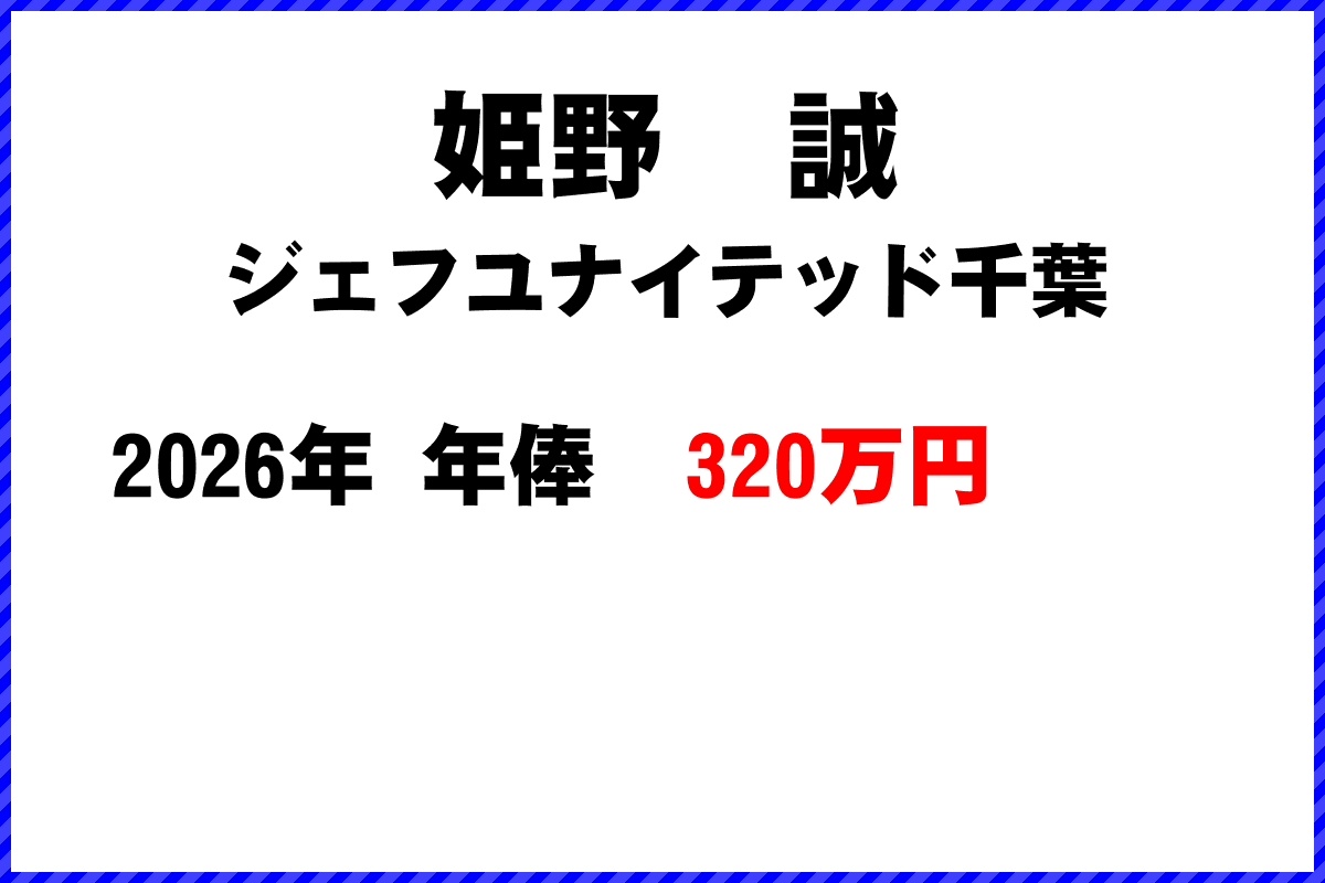 姫野誠選手の年俸